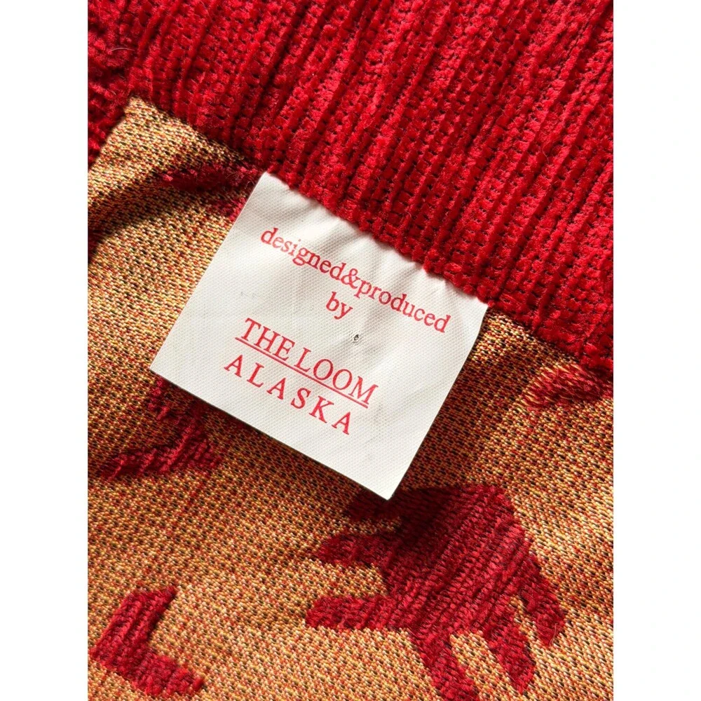 The Loom Alaska Woven Tapestry Throw | Red Geometric Coverlet 62x60 | Lodge Sout